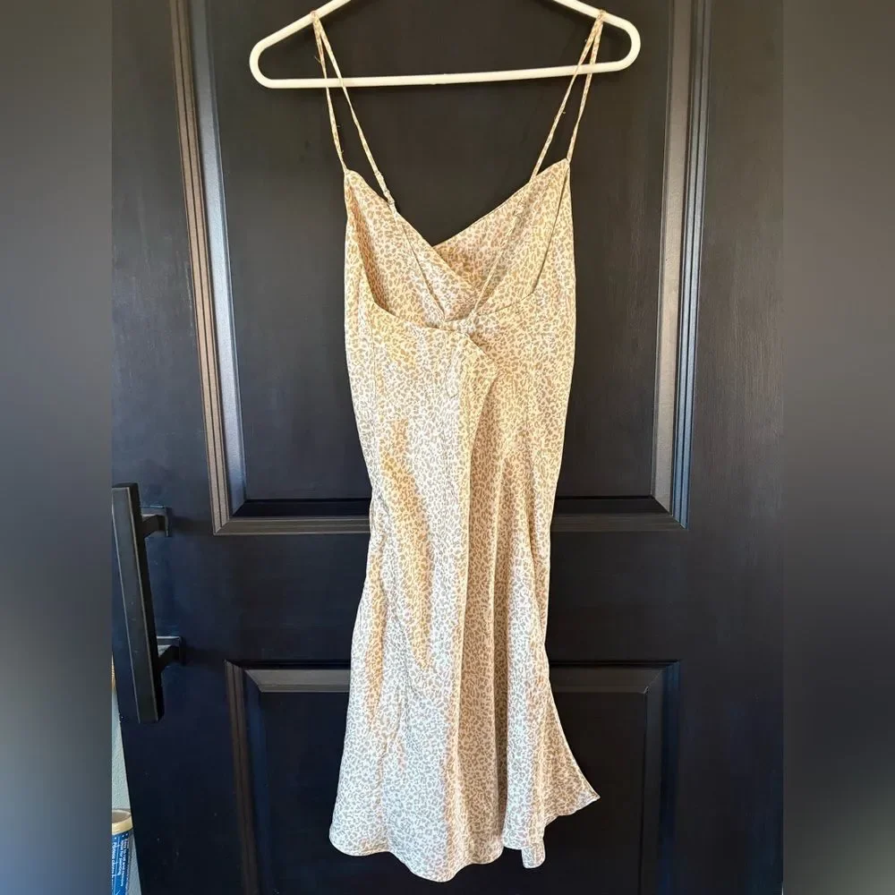 Abercrombie Midi Satin Slip Dress White Khaki Animal Print Medium